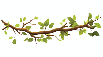 Twig with green leaves illustration. Tree branch sp