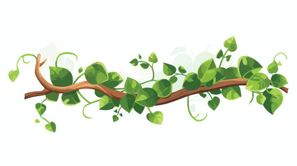 Twisted liana branch with green leaves and flowers. - obrazy, fototapety, plakaty