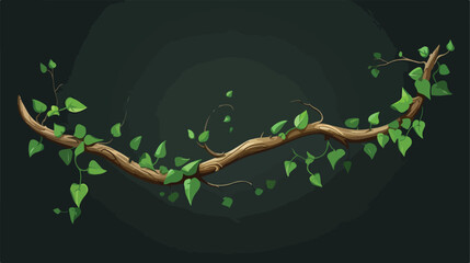 Twisted liana branch with green leaves and flowers. - obrazy, fototapety, plakaty
