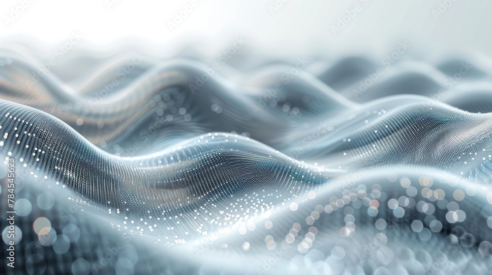 Poster Background with white dots and gray wave light technology. Abstract big data digital concept in 3D.