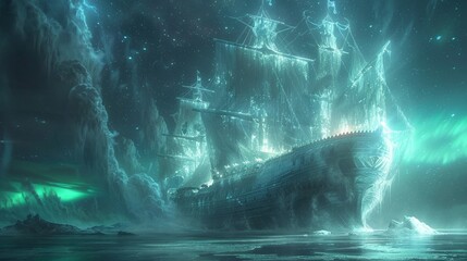 The Freya ship vanishing alongside the ethereal beauty of the Ursa Major II Dwarf, fading into legend - obrazy, fototapety, plakaty