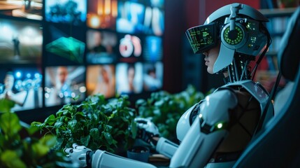 The role of AI and big data in enhancing sustainability depicted during a movie marathon, smart consumption