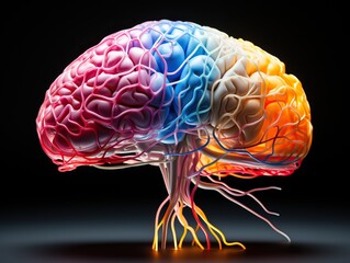 A 3D rendering of a brain made of multiple colors.