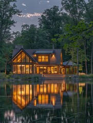Fototapeta premium Large house overlooking lake