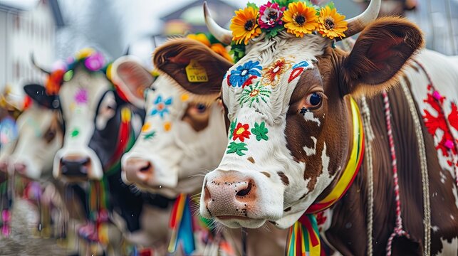 Decorated cows at a traditional festival
