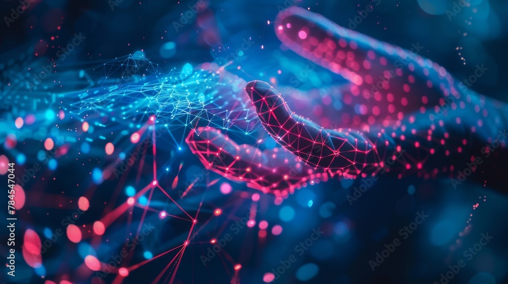 Poster connecting and exchanging global data, information, and technology in a hand-touched virtual univers