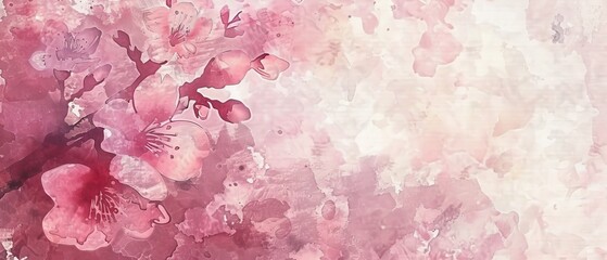 A seamless background with watercolor texture modern of a cherry blossom flower with brush strokes. A pastel colorful concept with a pastel hue.