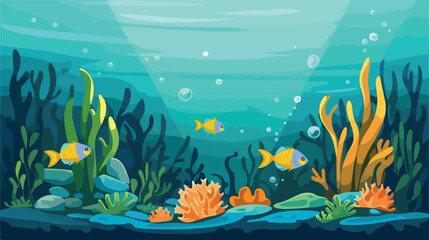 Underwater world fish Aquarium .. 2d flat cartoon v