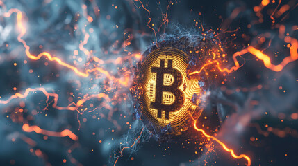 digital lightning network of the bitcoin blockchain technology and it fast transaction per second  - obrazy, fototapety, plakaty