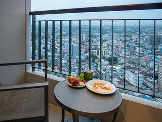 Breakfast on the room balcony.
