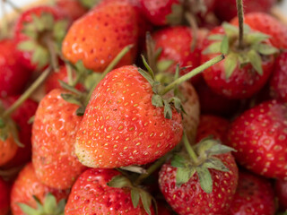 Red ripe strawberries background. Close up, top view.