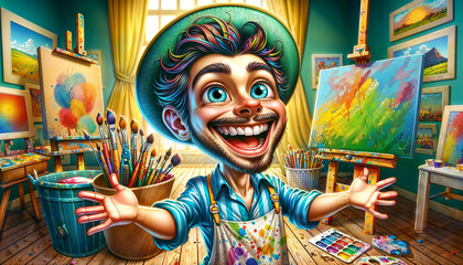 caricature of cartoon character, artist, painter . Cartoon Professions - 784548408