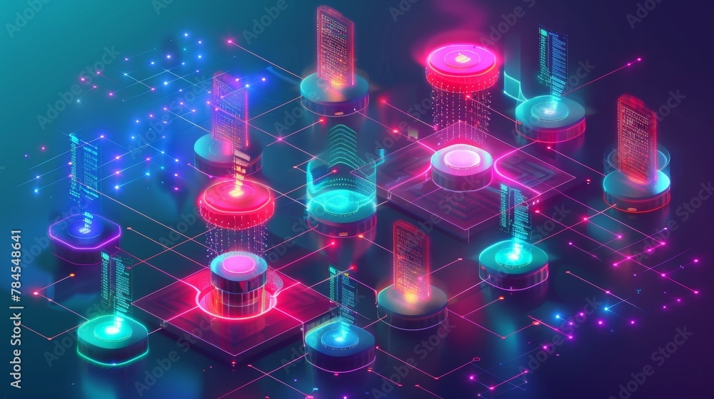 Aufkleber Network security technology. Data center or online server communications via protected internet connections. Cybersecurity data concept. Home network.