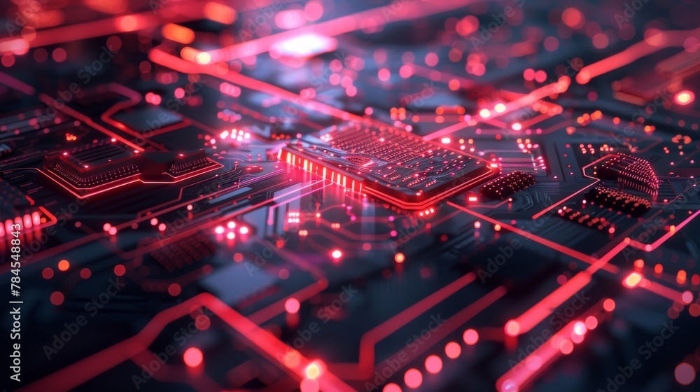 Poster Digital computer background with abstract HUB design. Rendering in 3D