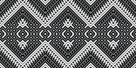 Pixel Cross Stitch Traditional Ethnic Pattern Paisley Flower Ikat Background Abstract Aztec African Indonesian Indian Seamless Pattern for Fabric Print Cloth Dress Carpet Curtains and Sarong