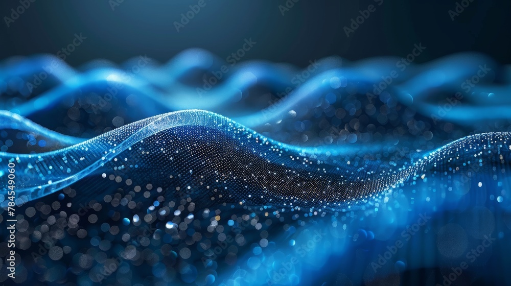Poster Abstract dots and lines texture background. Blue polygon tech network with connect technology. 3D rendering...
