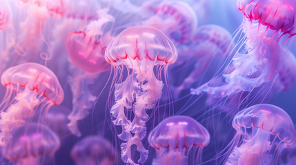 Many jellyfish pattern pink and purple gradient - obrazy, fototapety, plakaty