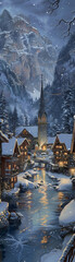 An alpine village where each snowflake is a note in an ever-changing winter symphony - obrazy, fototapety, plakaty