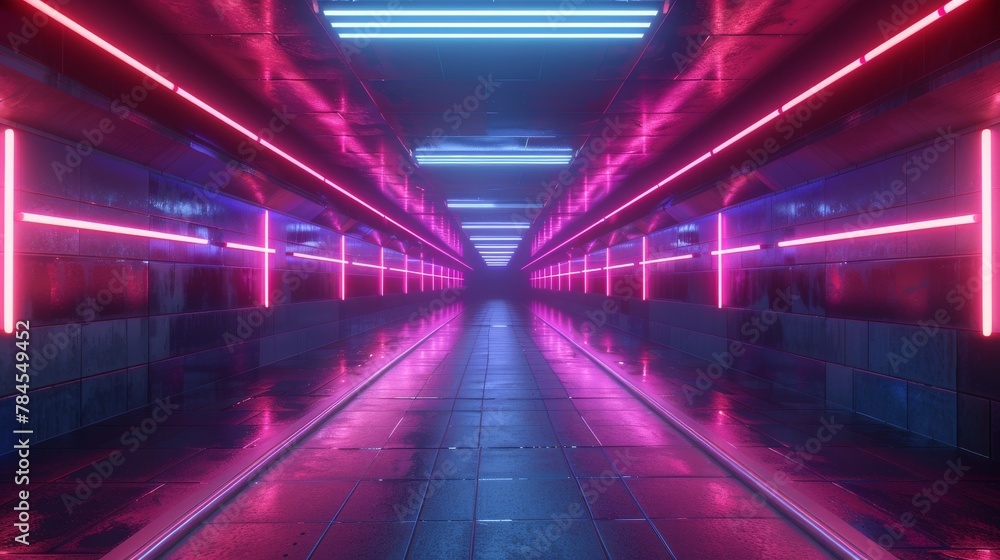 Sticker Scene: A 3D scene with layers of neon lights. There is also a platform for product placement inside the tunnel.