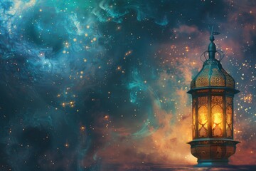 Obraz na płótnie Canvas Arabic lantern at night on the background of the starry sky. 