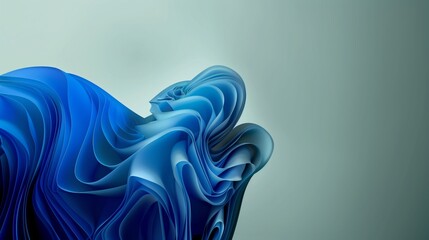 Wavy fabric sheets forming an abstract flowing shape. Widescreen blue background - 784549632