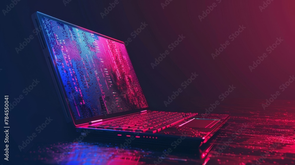 Aufkleber Hacker hacks laptop. Hacker attacks computer security system and steals password. Phishing scam. Cyber criminals gain access to personal data, banking. Computer hack concept.