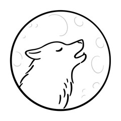 Wolf howling at moon black and white drawing