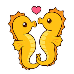 Cute cartoon seahorse couple