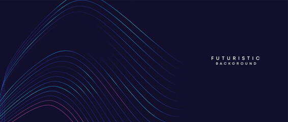 Information technology, digital age, data visualization, future technology background. Concept of futuristic technology. Smooth wave lines with purple, blue, and green gradient banner, presentation