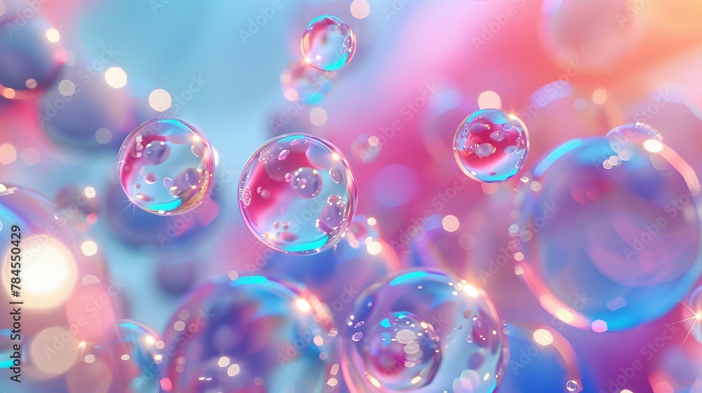 Poster a holographic floating liquid blob background, soap bubbles and metaballs are all displayed on this 