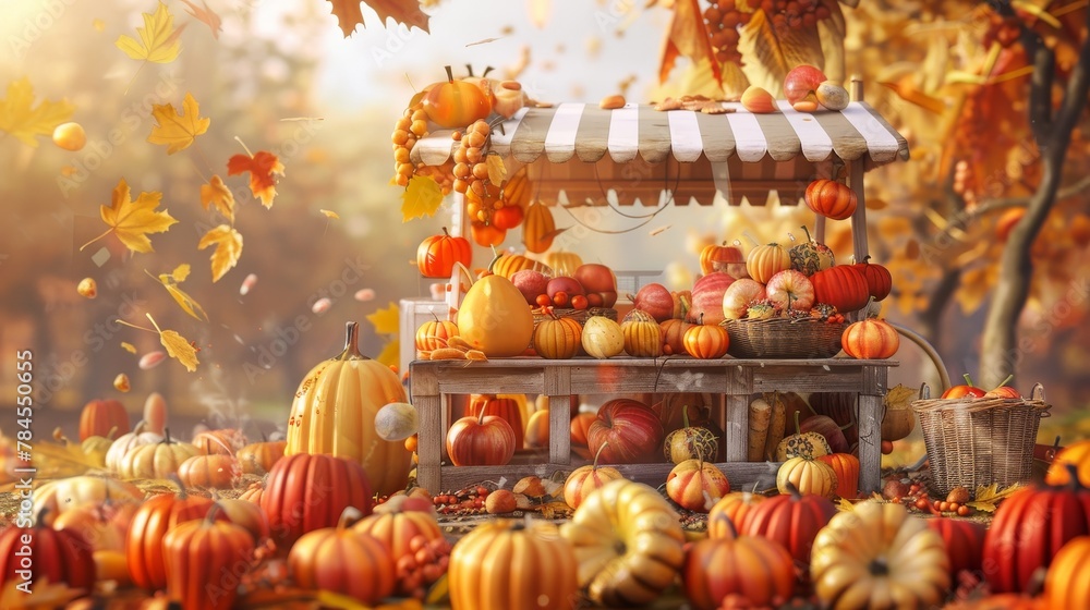 Fototapete the scene shows a product stand in autumn with a 3d rendering background.