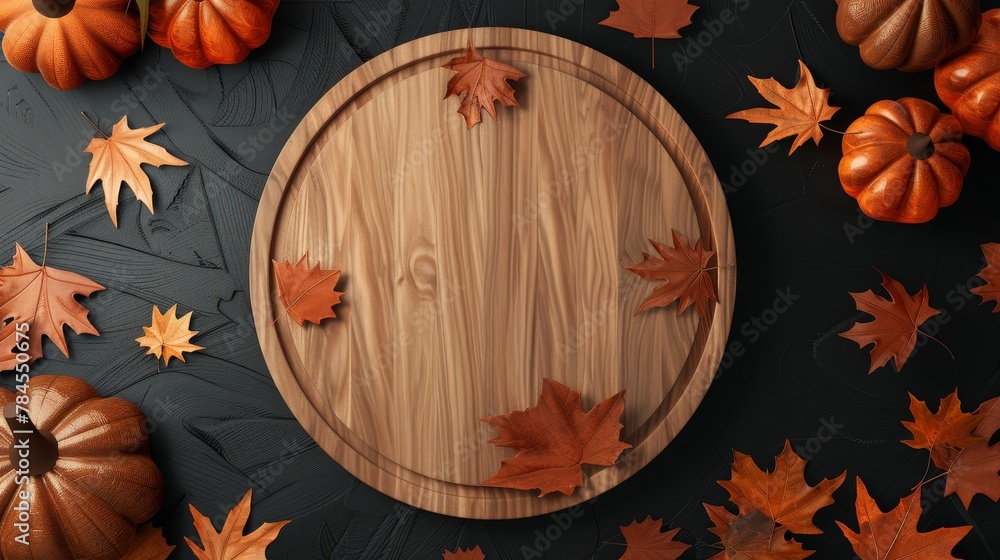 Aufkleber decorative wooden plate for halloween product display. view from the top. 3d rendering.