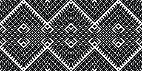 Pixel Seamless Pattern Embroidery Background. Pixel Chevron Geometric Ethnic Oriental Pattern traditional.aztec Style Abstract Vector design for Texture,fabric,clothing,wrapping,sarong.