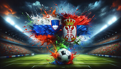 Soccer Concept. Europian Championship EM. Slovenia vs Serbia.