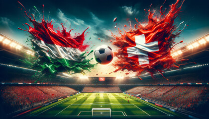 Soccer Concept. Europian Championship EM. Hungary vs Switzerland. - obrazy, fototapety, plakaty