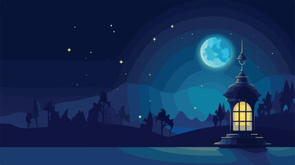 Vector blue background with flat lamps and moon for