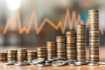 Concept of return on investment with a graph showing upward growth and a stack of coins increasing in height