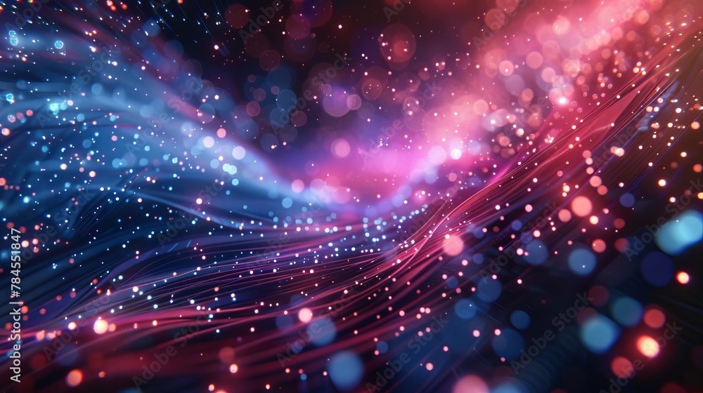 Poster 3D rendering of an abstract wire background with data streaking lights, fiber optics.