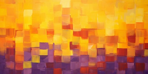 秋用の油絵抽象横長テンプレート）黄色・オレンジ・紫のラフな四角形を使った柄