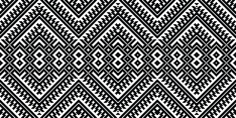 Pixel Seamless Pattern Embroidery Background. Pixel Diamond Geometric Ethnic Oriental Pattern traditional.aztec Style Abstract Vector design for Texture,fabric,clothing,wrapping,sarong.