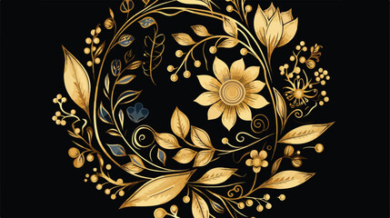 Vector gold floral round ornament for print embroid