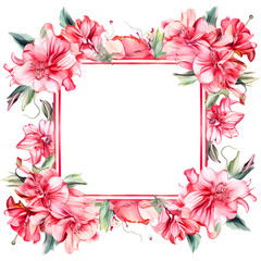 Obraz premium Square Floral frame of drawing pink flowers with blank space for text or photo. As element design for photo album, as flower border for banner, poster. 