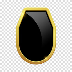 Obraz premium VIP luxury logo design element. Logotype medieval. Coat metal icon sign. Black shield with glossy bright golden frame. Vector clipart illustration. Transparent background.