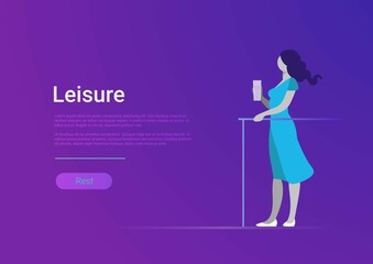 Woman Leisure Lifestyle Flat Style Vector Web Banner Template Illustration