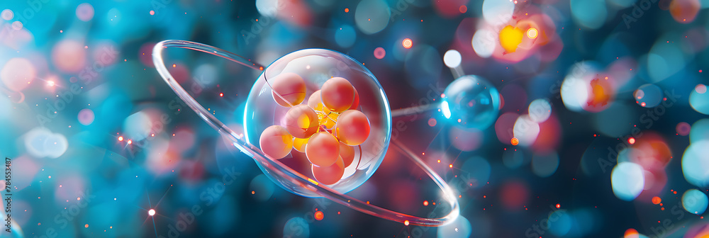 Wall mural Three-Dimensional Electron Cloud of a Single Atom: Atomic Model, Structure and Quantum Mechanics in Abstract Anatomy of Atom