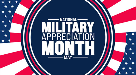 May is National Military Appreciation Month background template. Holiday concept. use to background, banner, placard, card, and poster design template with text inscription and standard color. vector 