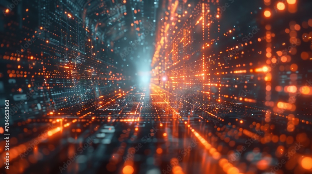 Poster Background data transmission channel. Digital data flow. Transferring big data. Storing data sets. Creating 3D models.