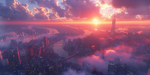 Breathtaking Sunset View of Modern Business District