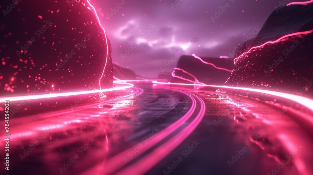 Leinwandbilder This video shows a rendering of a flash neon and light glowing on a dark background. The lines of a speed light are moving.