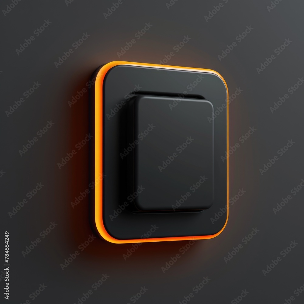 Poster orange-black light switch button in 3d style. ai generative.